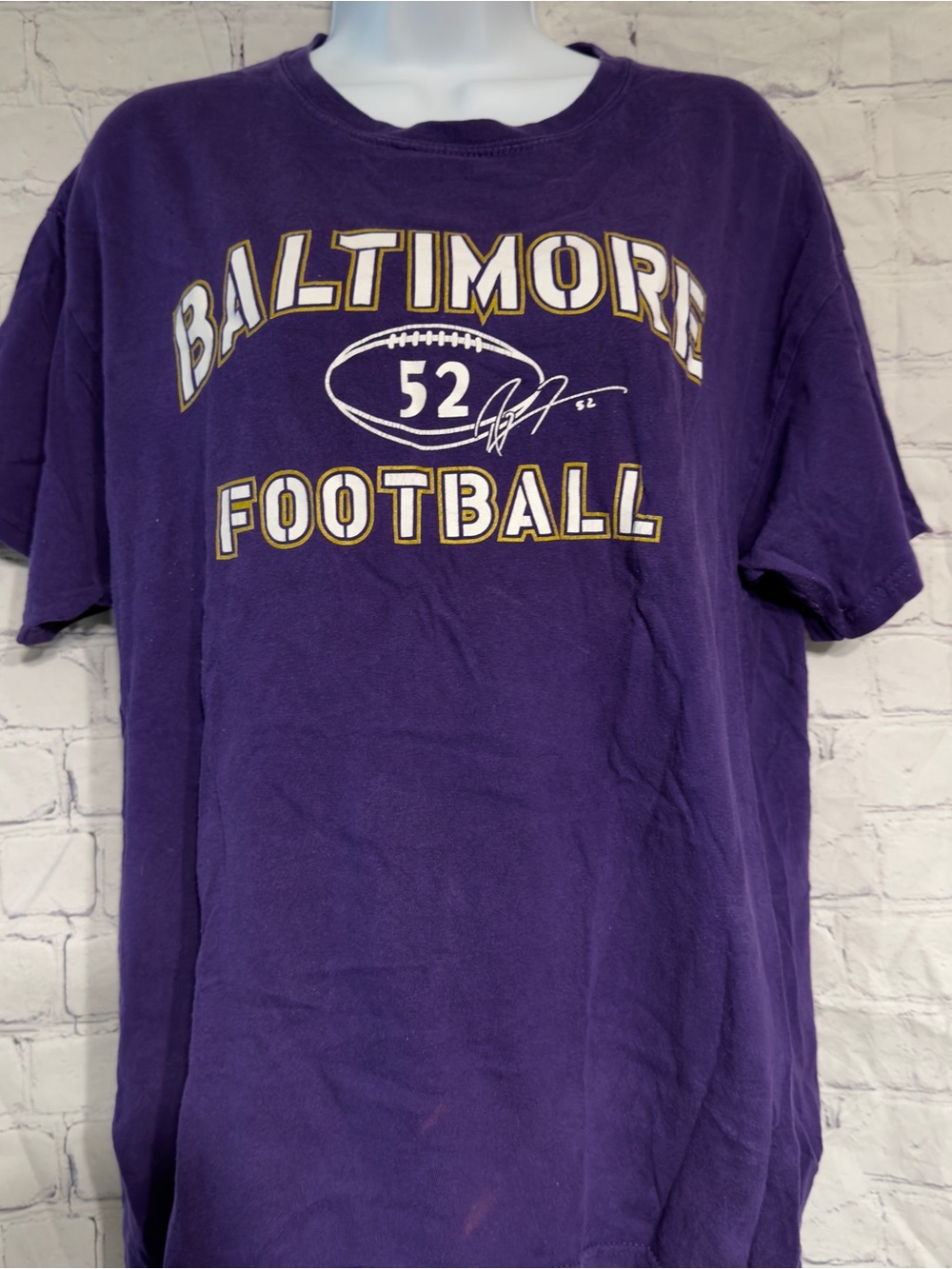 Gildan Purple Baltimore Football T-Shirt with White and Gold Print Large
